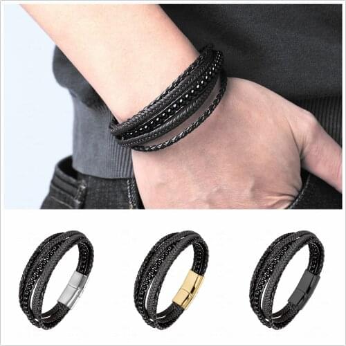 Charm Rope Stainless Steel Magnetic Natural Stone Leather Man Bracelet Beaded Braclet Volcanic Stone Bracelet Bangles Chain