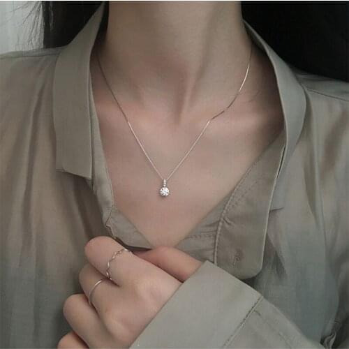 JIAYIJIADUO Silver color necklace ladies summer fashion single zircon pendant necklace
