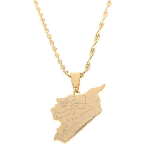 Stainless Steel Syria Map Flag Vacuum Charms Pendant Necklace Syrians Middle East Jewelry
