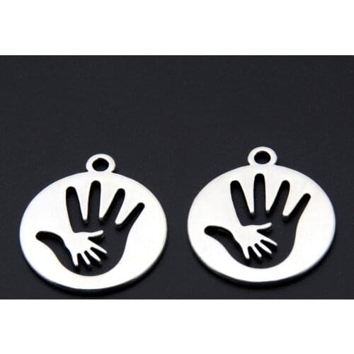 20pcs Silver Color Round Hand Family Charms Big Hands Holding Small Hands Pendant Bracelet Necklaces Jewelry Supplies A3364