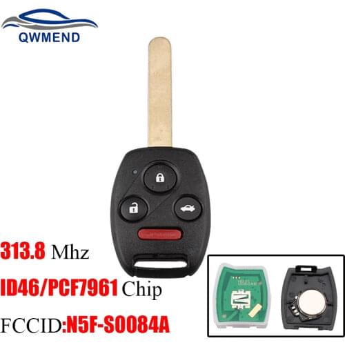 BHKEY 3+1Buttons 313.8Mhz Remote Car key For Honda Civic EX Si 2006-2011 ID46/PCF7961 Chip For Honda N5F-S0084-A Car keys