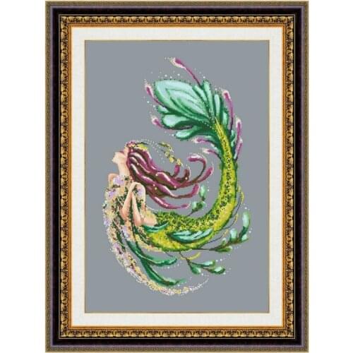Mermaid fairy cross stitch kit beads pattern design 18ct 14ct 11ct deep gray canvas embroidery DIY needlework