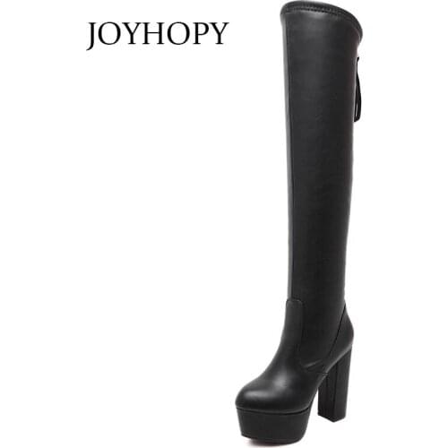 High Heel Over The Knee Boots Autumn Winter Women PU Leather Lean Legs Platform Shoes Thick Heel Woman Elastic Long Boots WB1419