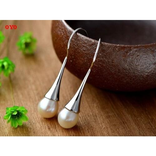 S925 Silver Earrings Simple Drop-shaped Natural Freshwater Pearl Drop Earrings