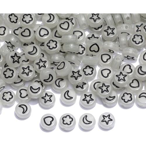 Mixed Beige Star/Moon Acrylic Beads 4x7mm Round Letter Spacer Loose Beads for Jewelry Making Diy Necklace Bracelet Accessories