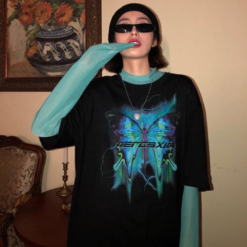 Style Harajuku Butterfly print T Shirt Aesthetic Gothic women T-Shirt Cotton Short Sleeve O-Neck Tops Tee Shirts Fashion 2020