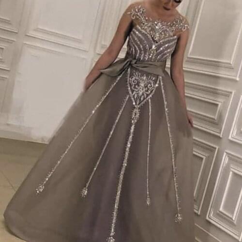SuperKimJo Vestidos De Graduacion Beaded Prom Dresses Long Gray Crystals Tulle Vintage Luxury Prom Gowns Vestido De Fiesta