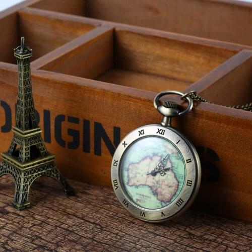 Vintage Quartz Fob Retro Antique Map Rope/Chain Style Necklace Pendant Pocket Watch Birthday Christmas Gift LXH