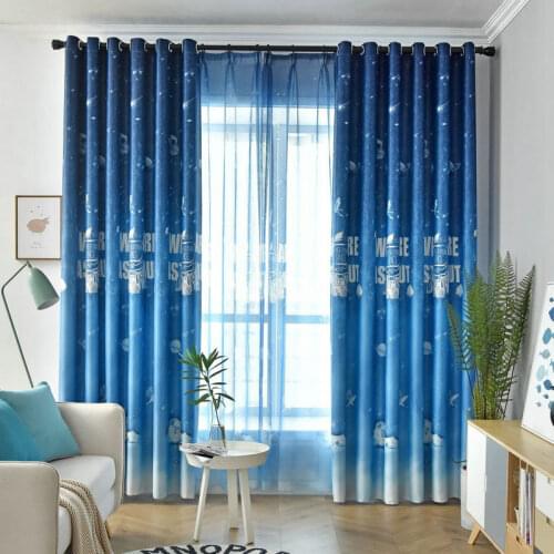 Balcony Cartoon For Children Astronaut universe starry sky Printed Drapes Blackout Curtain For Living Room Bedroom Kitchen
