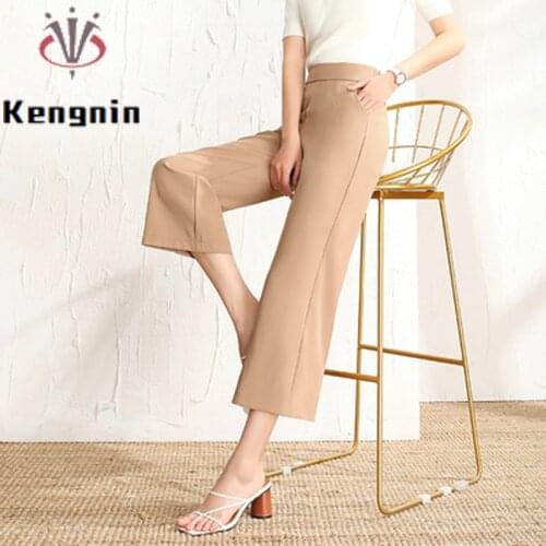 Plus Size 4XL Womens Casual Trousers 2021 Summer Calf-Length Anklet-Length Office Ladies Wide Leg Pants Female Capris KN211