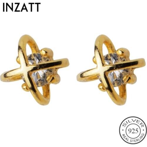 INZATT Real 925 Sterling Silver Zircon Minimalist Cross Stud Earrings For Fashion Women Party Cute Fine Jewelry Accessories 2019
