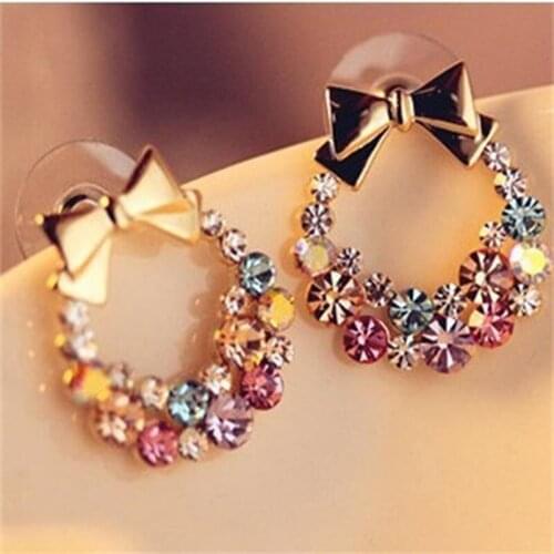 Women Boho Earrings Statement Jewelry 2021 New Fashion Vintage Exquisite Flower Earrings Colorful Crystal Bow Earrings