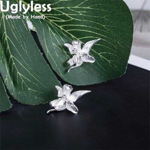 Uglyless Blooming Orchid Jewelry Sets for Women Handmade Flowers Studs Earrings Rings Real 925 Sterling Silver Floral Brincos