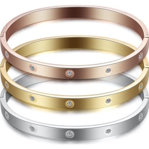 New Fashion Simple Personalized Custom Logo Bling Rhinestone Stainless Steel Bracelet for Women