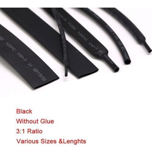 1meter Black 3:1 Heat Shrink Tubing Tube without Glue Car Wire Cable Insulation Sleeving 1.5/3/4.5/6/9/12/15/18/24/30/39/50mm