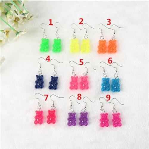 1Pair 23*13mm Gummy Bear Drop Earrings For Women Glitter Colorful Resin Crafts Japan/Korean Fashion Jewelry Wholesale