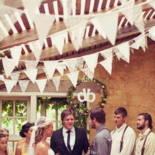 10pcs 2.5m Wedding Decoration Romantic Vintage Shabby Ivory Lace Banner Flag Garlands Party Home Decor