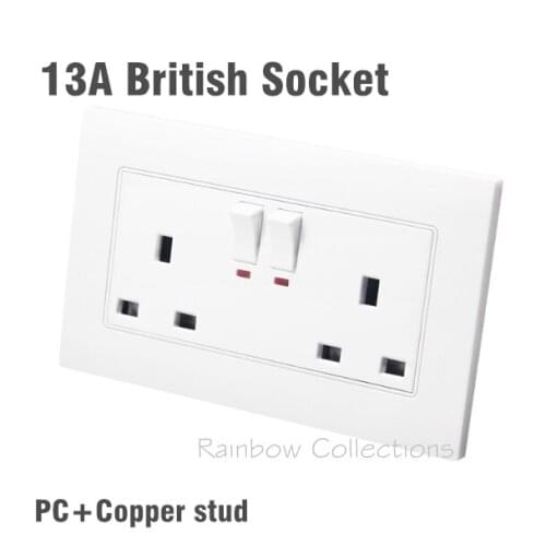 146*90mm White 250V ,13A British Double Three-hole Power Socket Wall Socket UK Plug , with Copper Stud High quality
