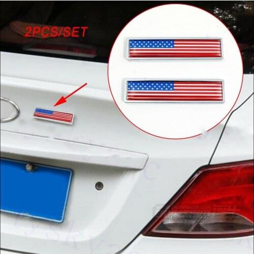2pcs ABS Chrome Sticker Decal USA America Flag Badge Emblem Motor Door Grille Accessories