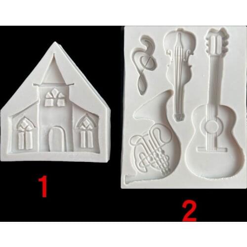 2 PCS/set European castle portable piano guitar music musical instrument silicone mold chocolate fondant diy cake decoration epo