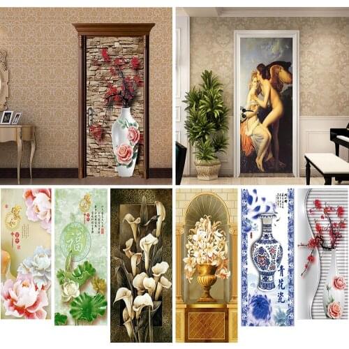 2pcs/set Thicken PVC Art Door Stickers Bedroom Living Room Home Decor Peel & Stick Wall Sticker Waterproof Door Art Wallpaper