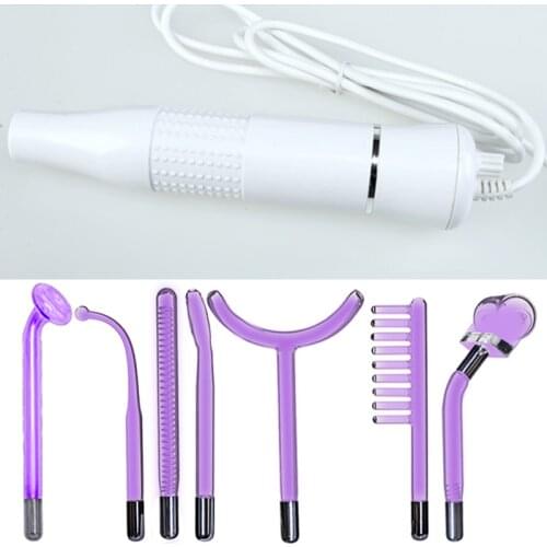 Portable High Frequency D'arsonval Red Purple Electrode Skin Care Spot Ance Remover Facial Face Body Spa Salon Beauty 7 in 1