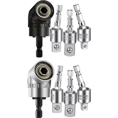 HLZS-4 Pcs Power Drill Sockets Adapter Sets 360°Rotatable Hex Shank Impact Driver Socket Adapter 1/4inch 3/8inch 1/2inch