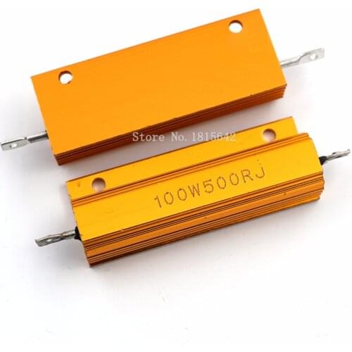 RX24 100W 500R 500RJ Metal Shell Aluminium Gold Resistor High Power Resistance Golden Heat Sink Resistor 100 Watt 500 ohm