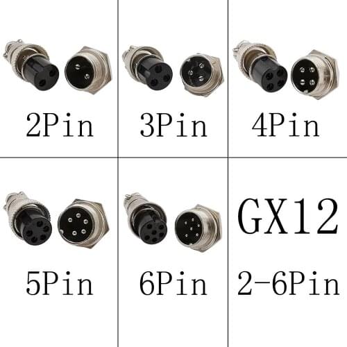 12mm Circular Aviation Socket Plug GX12 2 Pin, 3 Pin, 4 Pin, 5 Pin, 6 Pin Male Female Wire Panel Connector
