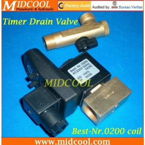 Best-Nr.0200 2 way electronic Auto timer compressor drain valve 220V AC 1/2" Orifice 3mm brass flow drainer