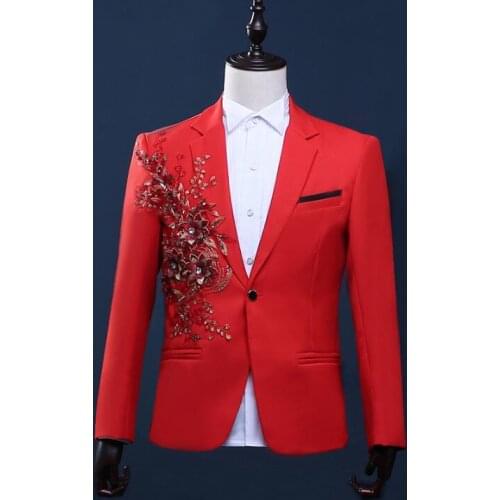 Sequins new arrival slim men suit set with pants mens suits red three-dimensional flowers wedding groom formal dress suit + pant