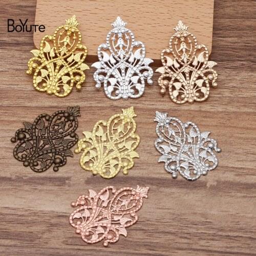 BoYuTe (20 Pieces/Lot) 35*48MM Flower Metal Brass Filigree Findings Diy Vintage Jewelry Accessories Handmade Materials Wholesale