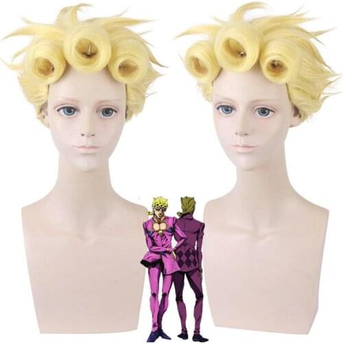 Cos Gift Anime JOJOs Bizarre Adventure Giorno Giovanna Wig Cosplay Wig Role Play Light Yellow Color 50cm