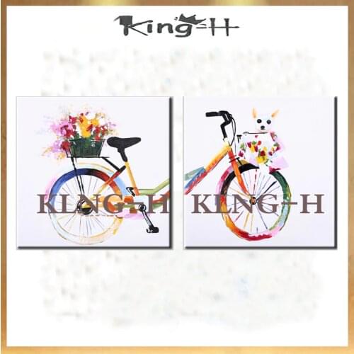 Cuadros de pared pinturas al óleo de bicicleta pintadas a mano sobre lienzo bicicletas abstractas modernas pinturas artísticas