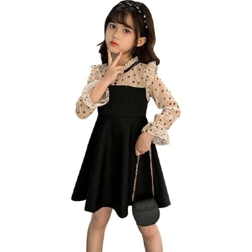 Kids Dresses For Girls Heart Pattern Girls Party Dress Long Sleeve Children Dress Teenage Girls Clothes 6 8 10 12 14