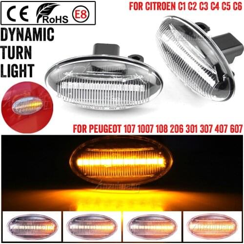 For Peugeot 307 206 207 407 107 607 Citroen C1 C2 C3 C5 C6 Side Marker Mirror Flashing Light LED Dynamic Turn Signal Blinker