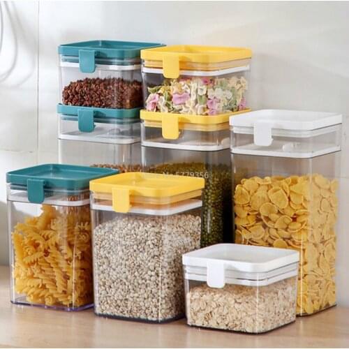 Food Storage Box Plastic Clear Container Set with Pour Lids Kitchen Storage Bottles Jars Dried Grains Tank Kitchen Food Grain