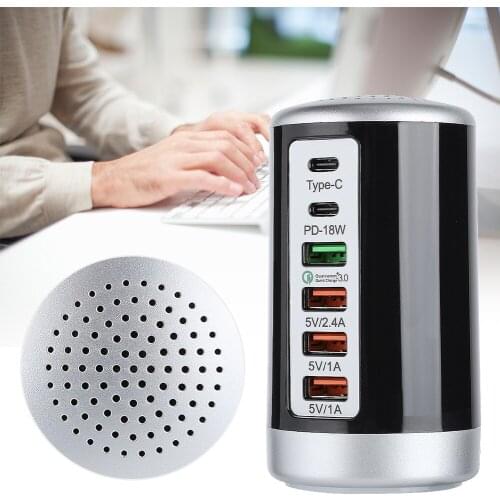 Fast Charger Hub 6 Ports USB Type‑C QC3.0 PD 18W Charging Station For Phone Home Office Tablet Computer 65W US Plug 100‑240V