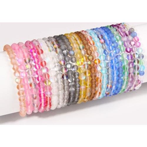 Matte Dream Colorful Fashion Women Men Couple Distance Moonstone Bracelet Wholesale 6mm Beaded Elastic Healing Bracelets Jewelry