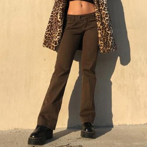 Streetwear Fashion Brown Straight Pants Women Skinny Mid Waist Vintage Joggers Oversize Classic Mom Trouser Korean LQ01113