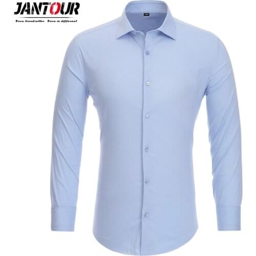 Mens Formal Dress Shirt men White Blue Twill Long Sleeve Business Wedding Slim Fit Office High Quality Male shirts Size xs-4xl