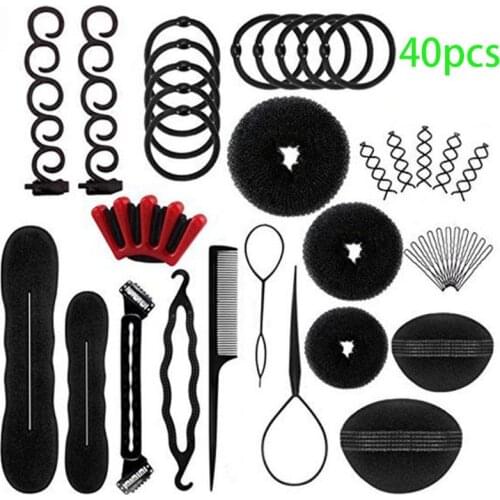 40Pcs/Set Women DIY Hair Styling Accessories Kit Magic Donut Bun Maker Hairpins Ties Fast Twist Modelling Hairdress Braid Tools
