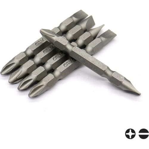 Slotted SL4 SL5 SL6 PH2 Bit Set Chrome Vanadium Steel 65mm Long 1/4 inch 6.35mm Hex Shank Double Ended Flat Screwdriver Bits