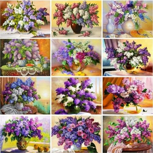 5D DIY Diamond Painting By Number Flower Embroidery Sale Diamond Mosaic Lilac Full Square Drill Vase Cross Stitch Needlework Kit