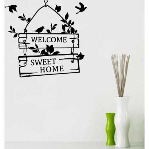 Welcome Sweet Home Wall Decal Birds Quote Door Window Vinyl Stickers Art Living Room Removable Home Decoration Logo Mural Q209