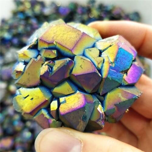 Natural Mineral Specimen Quartz Flower Crystal Cluster Electroplated Dog-Teeth Colorful Plating Crystalline Teeth Crystalfang