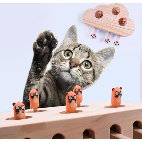 New Sale Solid Wooden Cat Toy Puzzle Interactive Toys Whack A Mole Shape Hamster Funny Wooden Box For Playing Cat Supplies Doll