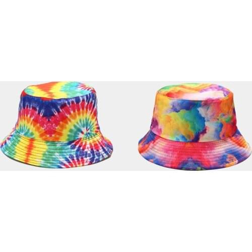 2021 New Summer Tie-dyed Fisherman Hat Men and Women Beach Caps Color Hats for Women Sunhat Bucket Hats Fishing Cap Wholesale