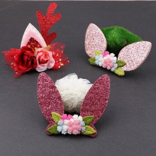New Arrival Kawaii Glitter Rabbit Ear Patch Stickers 3pcs/Lot Cute Girls Hair Jewelry Headband Headwear Garment Clip Decoration