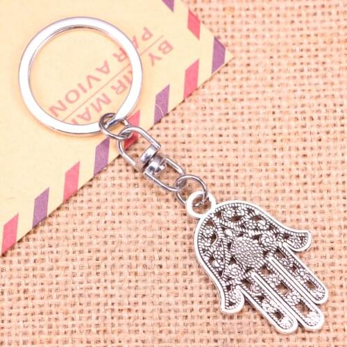 New Fashion Keychain 42x28mm hamsa palm hand protection Pendants DIY Men Jewelry Car Key Chain Souvenir For Gift